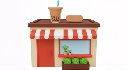 3D Cartoon Bubble Tea Shop Building