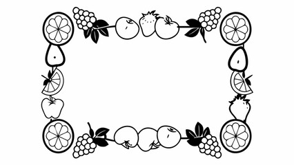 Elegant fruit border design with grapes, strawberries, oranges, apples for creative projects