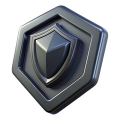 Futuristic Metallic Black 3D Plastic Shield Icon with Sharp Edges and Beveled Detail