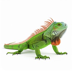 Green Iguana Portrait on White Background