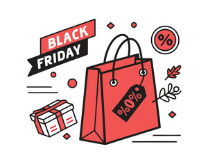 Black Friday Sale Illustration with Shopping Bag Gift Box and Festive Elements Great Deals and Special Offers for Holiday Season Shopping