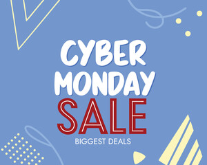 Cyber Monday Sale Biggest Deals Promotion with Abstract Geometric Shapes and Light Blue Background for Online Shopping and Retail Promotions
