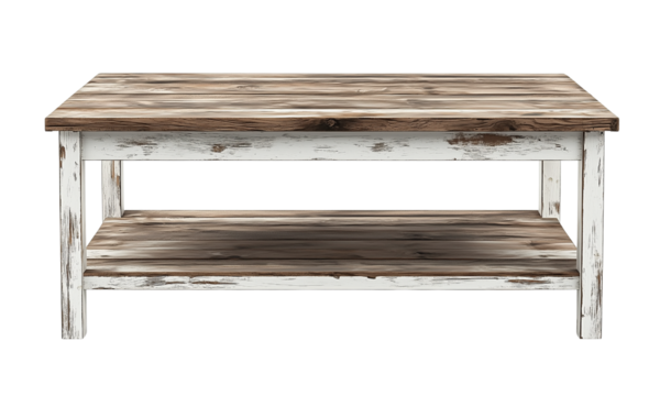 Wooden coffee table with a shelf underneath. isolated on white background and transparent background