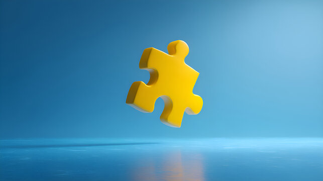 Yellow puzzle piece floating on blue background representing problem solving
