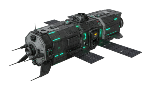 Exploration of futuristic spacecraft technology outer space 3d model sci-fi environment aerial innovation concepts. Cut out png