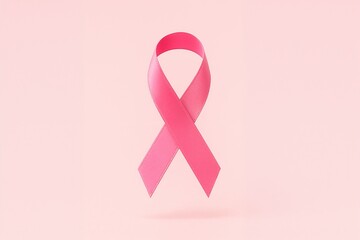 Minimalist concept of a pink ribbon floating on a pastel pink background, symbolizing breast cancer awareness, prevention, and support. Clean design, perfect for October Pink month campaigns.