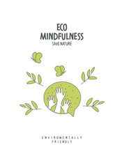 Vector hand drawn cartoon sketch of supporting hand  in the speach bubble with green leaf . Sustainable lifestyle. Plastic free ecological poster. Zero waste Concept.