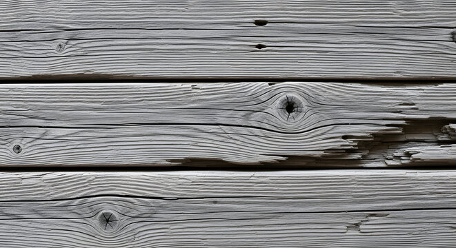 Rustic Wood Texture: An up-close, textural exploration of weathered, gray wooden planks, revealing the rich history and intricate patterns etched by time and the elements.