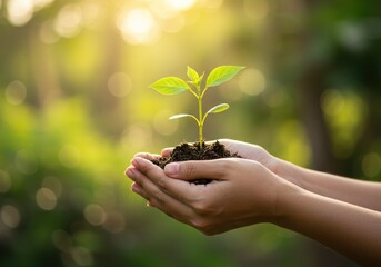Hands Holding Small Plant with Soil