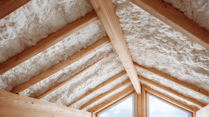 A close-up shot shows house construction with insulation between wooden beams.