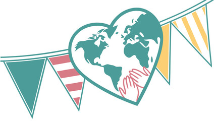 banner of a heart-shaped globe with helping hands, 