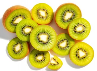 Bright Halves of Kiwi Fruit on White Background