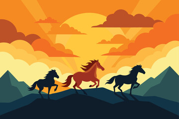 wild horses running across a mountain valley  dram