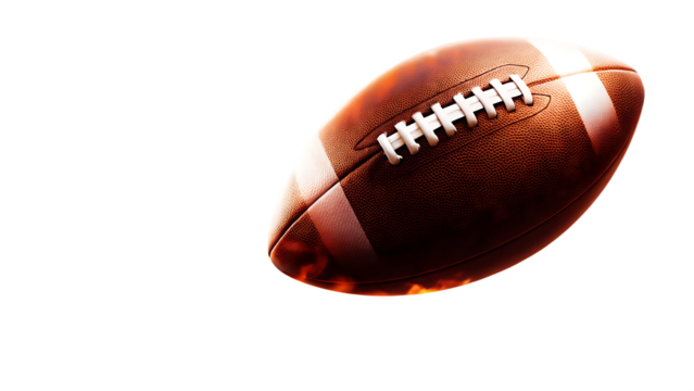 American football with fiery trail isolated on a transparent background