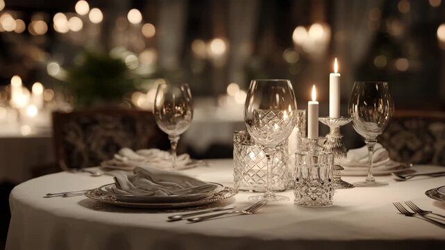 Elegant restaurant table setting with wine glasses ready for fine dining 