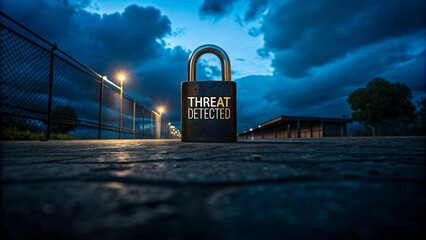 Cybersecurity concept with padlock and threat detected warning symbolizing data protection, network security, and online safety
