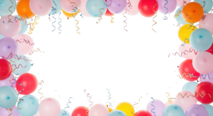 Colorful Balloons and Confetti Border for Celebrations and Parties