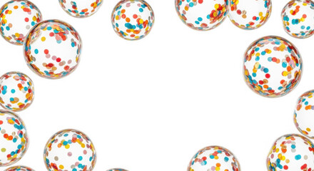 Fototapeta premium Bright Spheres with Colorful Sprinkles Floating on a Black Background