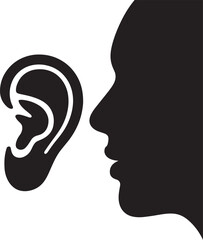 Silhouette of a Human Head with Prominent Ear Depicting Listening and Hearing Acuity