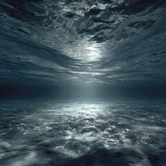 Fototapeta premium Underwater ocean floor scene, sunlit surface, seabed texture, for marine backgrounds