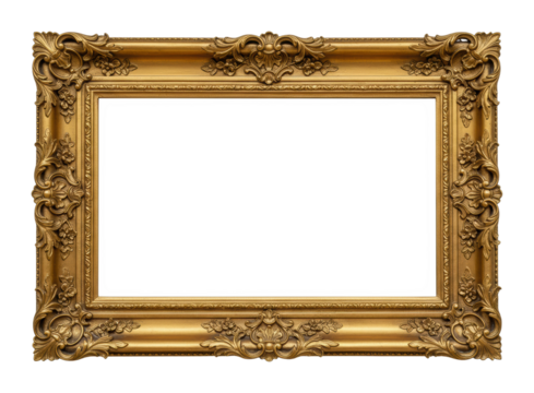 Elegant golden frame studio art display classic centered decorative concept. Cut out png