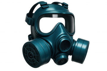 Teal gas mask on transparent background, representing safety, protection, and preparedness for hazardous environments