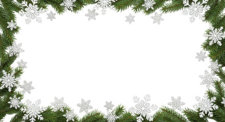 Obraz premium Festive Winter Snowflakes and Evergreen Branch Holiday Border Frame for Creative Projects