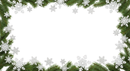Festive Winter Snowflakes and Evergreen Branch Holiday Border Frame for Creative Projects
