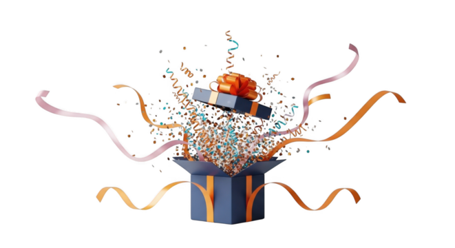 Surprise Gift Box Exploding with Colorful Confetti and Ribbons for Celebrations and Special Occasions