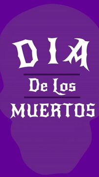 Animation of dia de los muertos over skull on purple background