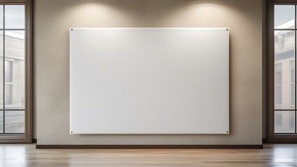 Blank White Rectangular Banner in Minimalist Office with Natural Light

