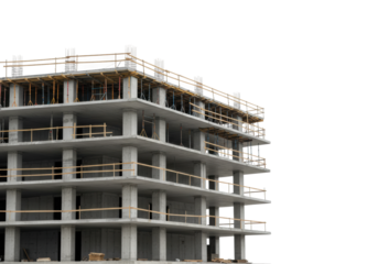 Construction progress of modern building structure urban area architectural clear sky eye-level viewpoint. Cut out png