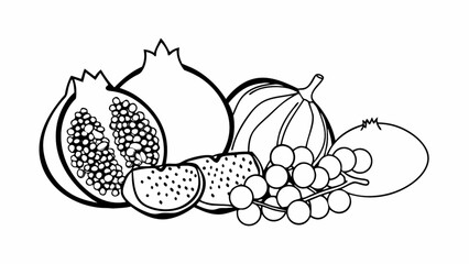 Fresh and juicy pomegranates, fig, and grapes illustration, perfect for healthy recipes and design