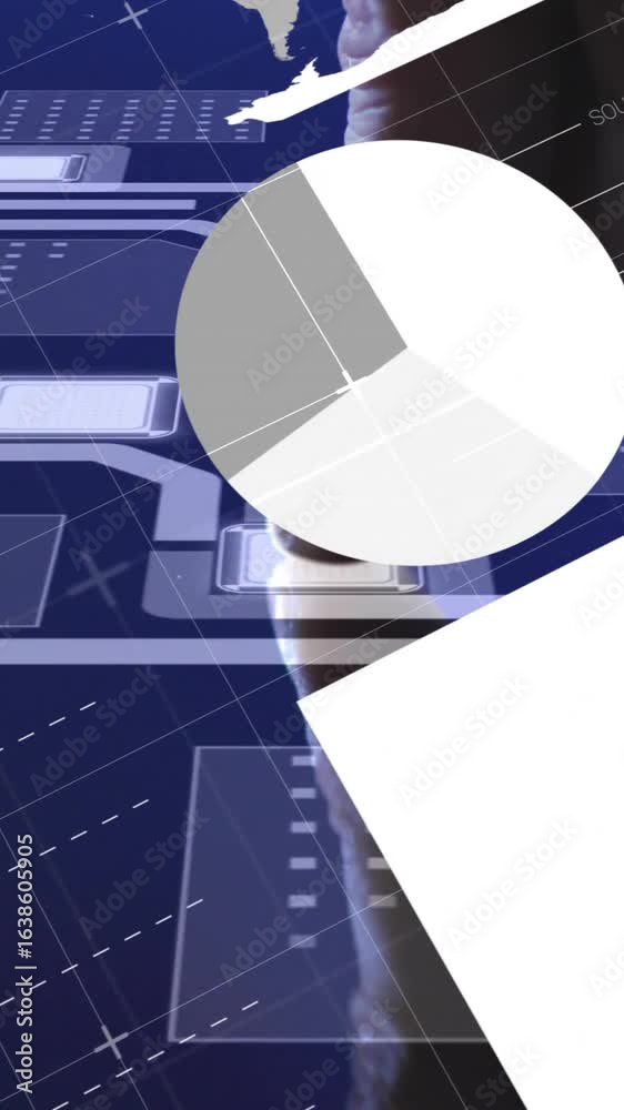 Wall mural processing digital data, animation showing percentages on abstract tech background