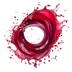 Dynamic crimson liquid splash forming a circular shape against a white background