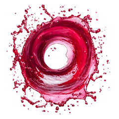 Dynamic swirling splash of red liquid creating a beautiful circular shape against a white background.