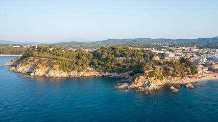 Fototapeta premium Aerial photo from drone to the city lloret de mar in costa brava, spain