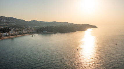 Aerial photo from drone to the city lloret de mar in costa brava, spain
