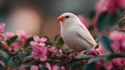 Delicate Dawn Finch Amidst Blossom Blooms
