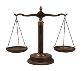 Legal balance scale display office environment 3d render professional setting focus on justice concept. Cut out png