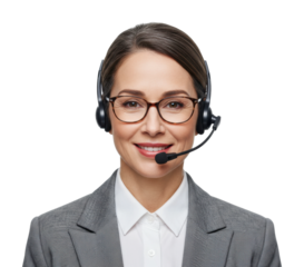 Customer support representative engaging with clients office portrait professional setting eye level service excellence. Cut out png