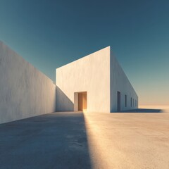 Minimalist desert building sunrise entrance