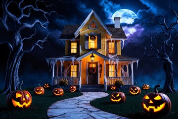 Haunted Mansion Halloween Wallpaper, Spooky Haunted House Background, Dark Halloween Night Scene, Ghostly Gothic Wallpaper