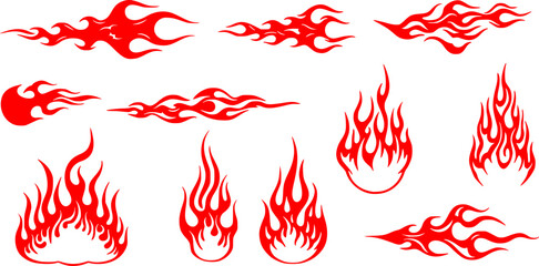 Silhouette Fire flames. Old school tattoo neo-tribal style or silhouette flame for cars. set vector icons. Fire sign. Fire flame icon isolated on white background. Vector illustration