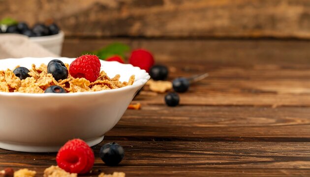 Breakfast cereal bowl on rustic wood