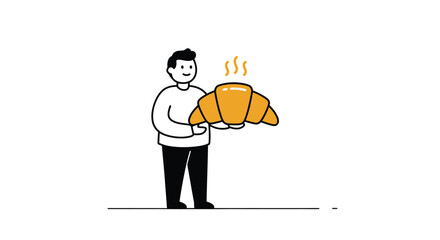 Vector Illustration of a Person Holding Bread in a Minimalist Bakery Setting