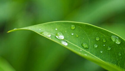 Close-up view of a leaf covered in dew drops.