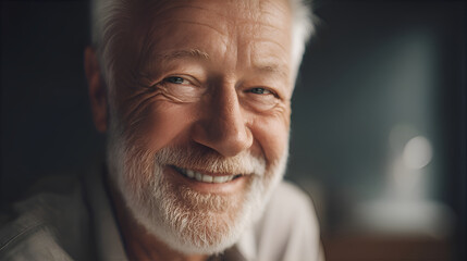 Portrait of smiling senior man with white beard expressing happiness and confidence