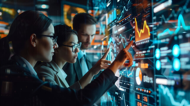 team of analysts looking at holographic financial charts - Powered by Adobe