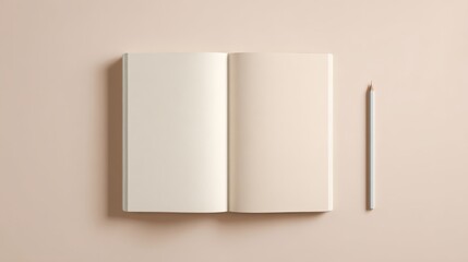 Open notebook with cardboard folder and white pencil mockup presents a clean organized workspace with minimalist natural charm.